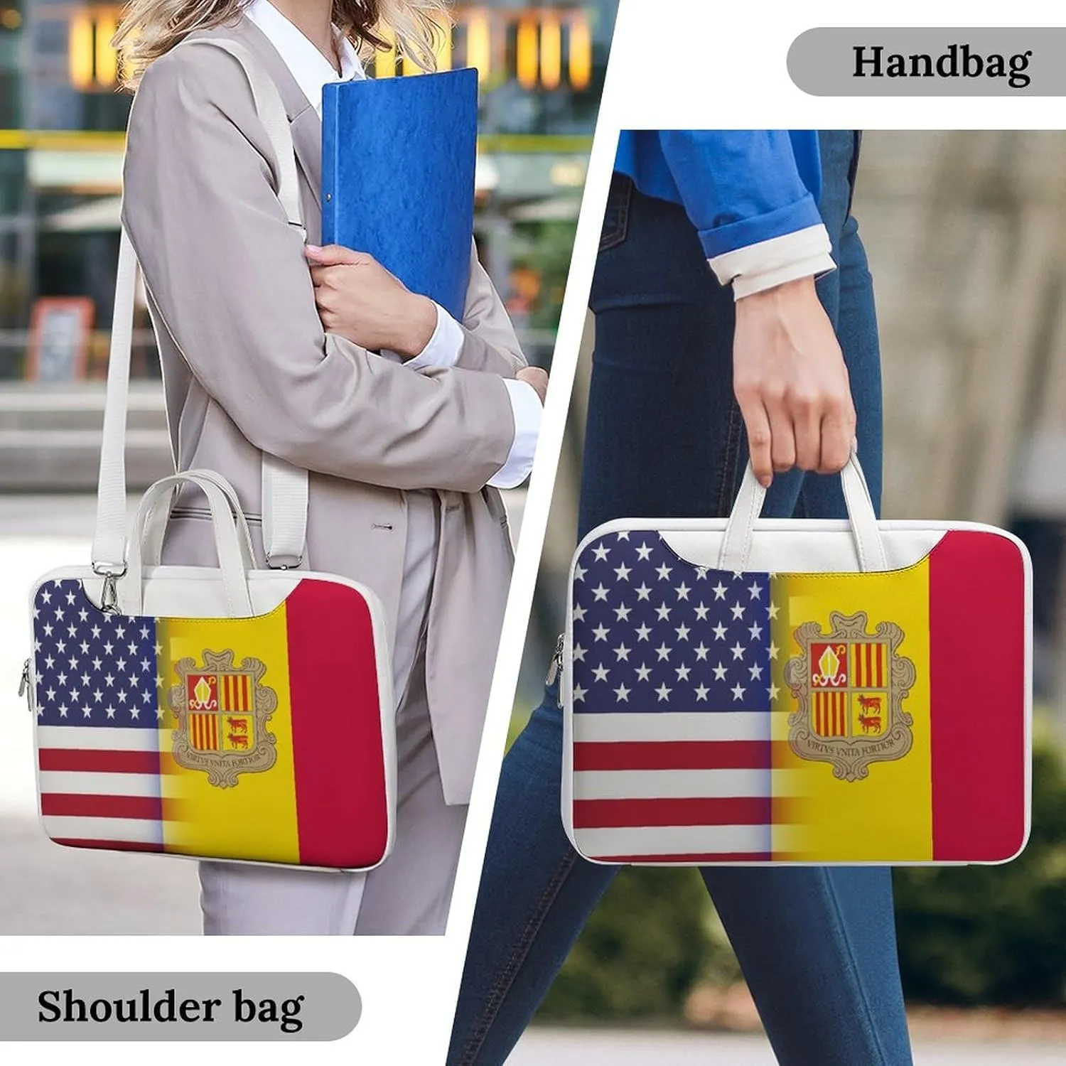 U.S.A Andorran Flag Leather Bag Laptop Case Slim Water Resistant Computer Bags with Handle Briefcase for Work