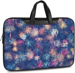 Vintage Fireworks Pattern Leather Bag Laptop Case Slim Water Resistant Computer Bags with Handle Briefcase for Work