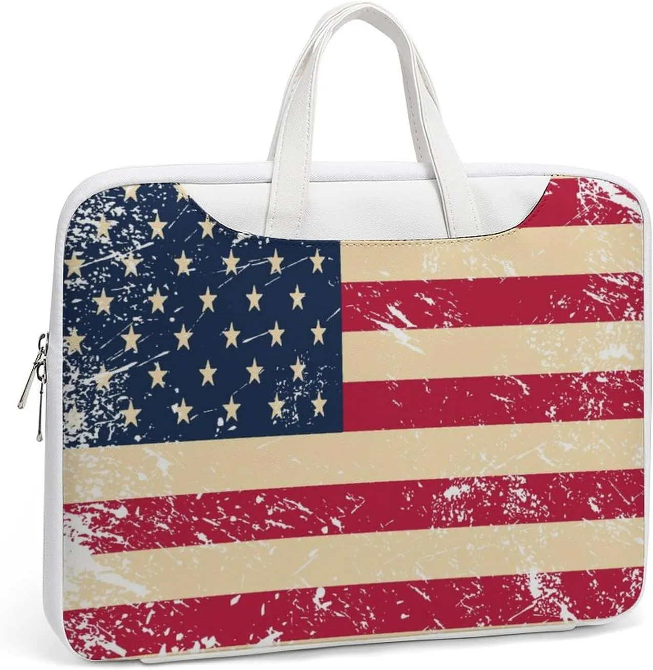 Vintage U.S.A Flag Leather Bag Laptop Case Slim Water Resistant Computer Bags with Handle Briefcase for Work