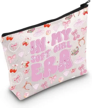 WCGXKO Soft Girl Gift In My Soft Girl Era Makeup Bag Soft Girl Aesthetic Gift Pink Bow Gift Soft Girl Era Gift (Soft Girl Era Bag)
