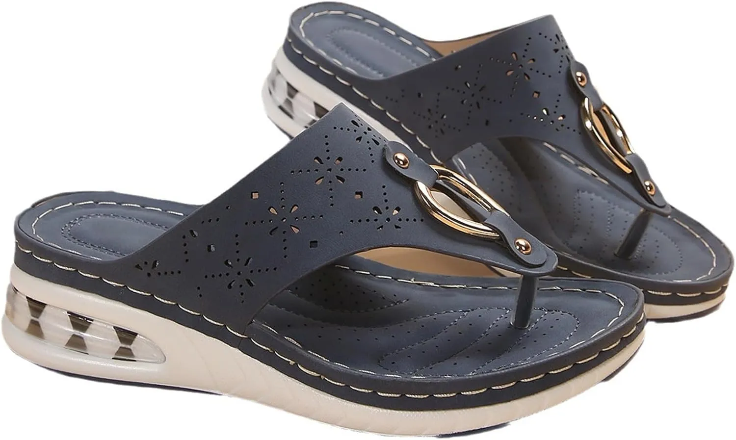 Wedge Sandals for Women Summer Dressy Platform Flip Flops Casual Hollow Out Walking Sandal Comfortable Platform Non Slip Flip Flop Low Wedges Wedding Sandals with Arch Support