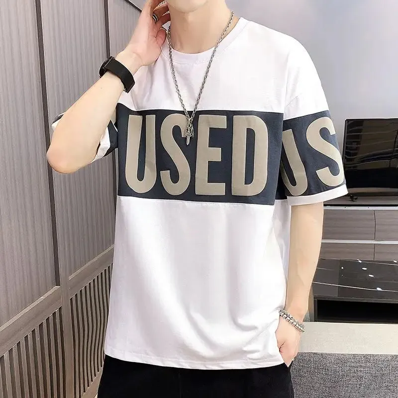 Wiaofellas  -  Fashion O-Neck Printed Letter LooseT-Shirt Men's Clothing Summer New Casual Pullovers All-match Half Sleeve Tee Shirt