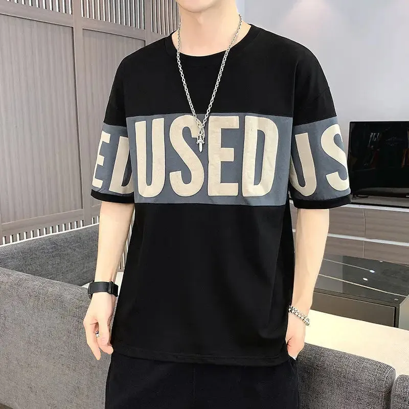 Wiaofellas  -  Fashion O-Neck Printed Letter LooseT-Shirt Men's Clothing Summer New Casual Pullovers All-match Half Sleeve Tee Shirt