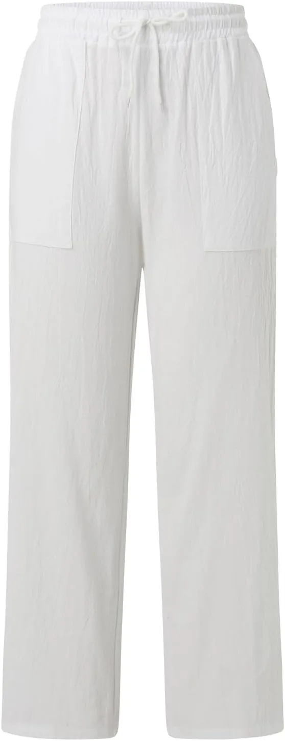 Wide Leg Linen Pants for Women Drawstring High Waist Casual Palazzo Pants Solid Color Loose Fit Trendy Trousers with Pocket