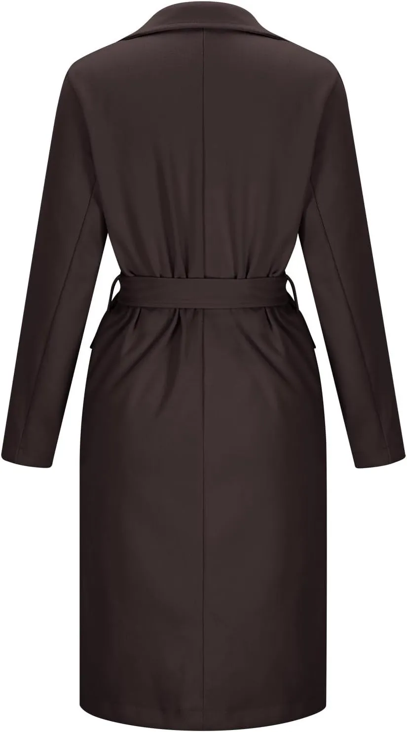 Winter Trench Coat for Women Single Breasted Overcoat Lapel Long A-line Pea Coat Elegant Solid Outerwear with Belt
