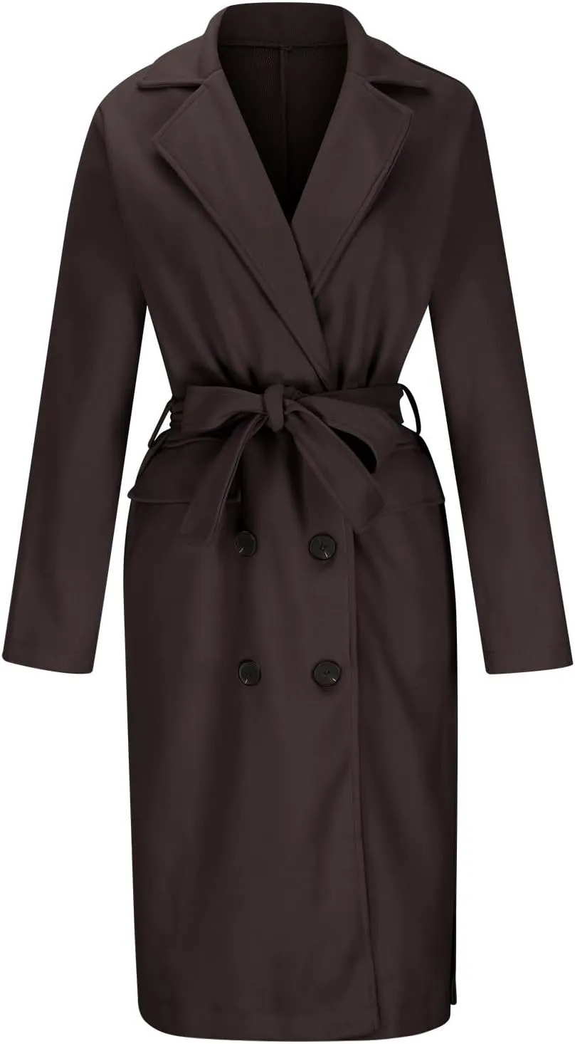 Winter Trench Coat for Women Single Breasted Overcoat Lapel Long A-line Pea Coat Elegant Solid Outerwear with Belt