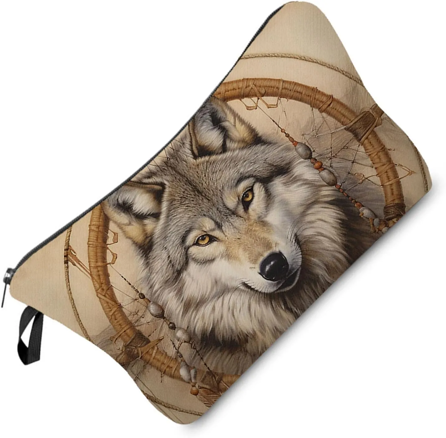 Wolf Dreamcatcher Makeup Bag Wild Wolf Small Cute Organizer Bag Zipper Pouch Wolf Print Cosmetic Bag Present for Wolf Lovers Women Friends