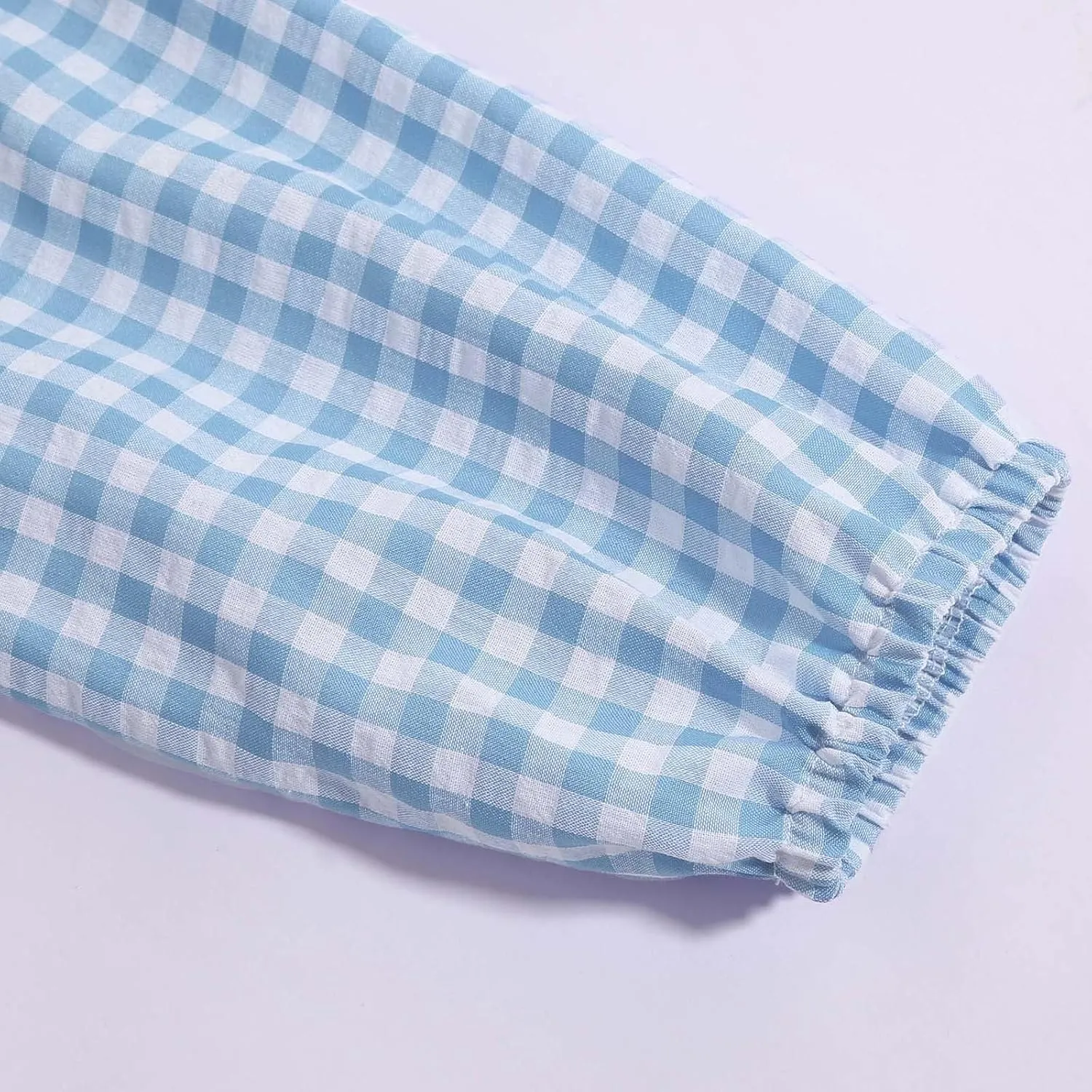 Women 3/4 Sleeve Plaid Shirt Dresses Summer Casual V Neck Button Down Mini Dress Gingham Loose Ruffle Hem Cute Dress