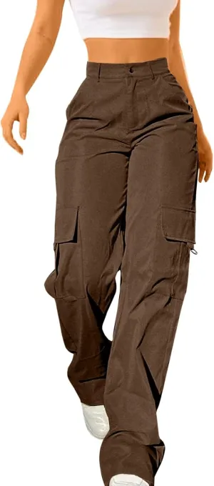 Women Cargo Pants High Waist Wide Leg Casual Baggy Work Pant Palazzo Lounge Tousers Going Out Outfits with Pockets