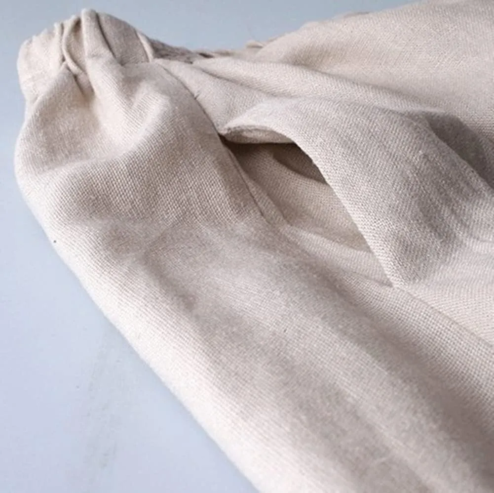 Women Cotton/Linen Skirt Summer Quality Elastic Waist Long Maxi Retro Vogue Casual Bottom with Pockets