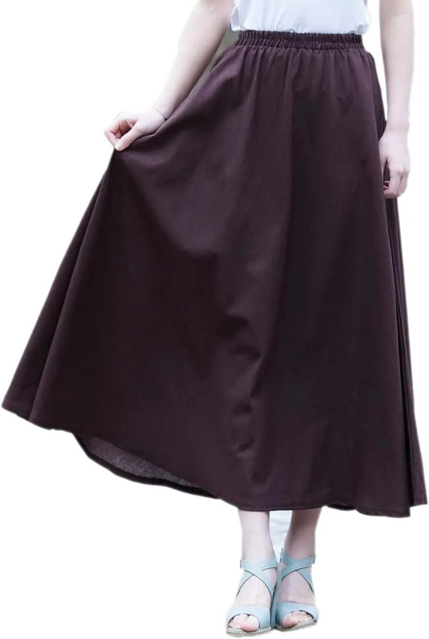 Women Cotton/Linen Skirt Summer Quality Elastic Waist Long Maxi Retro Vogue Casual Bottom with Pockets