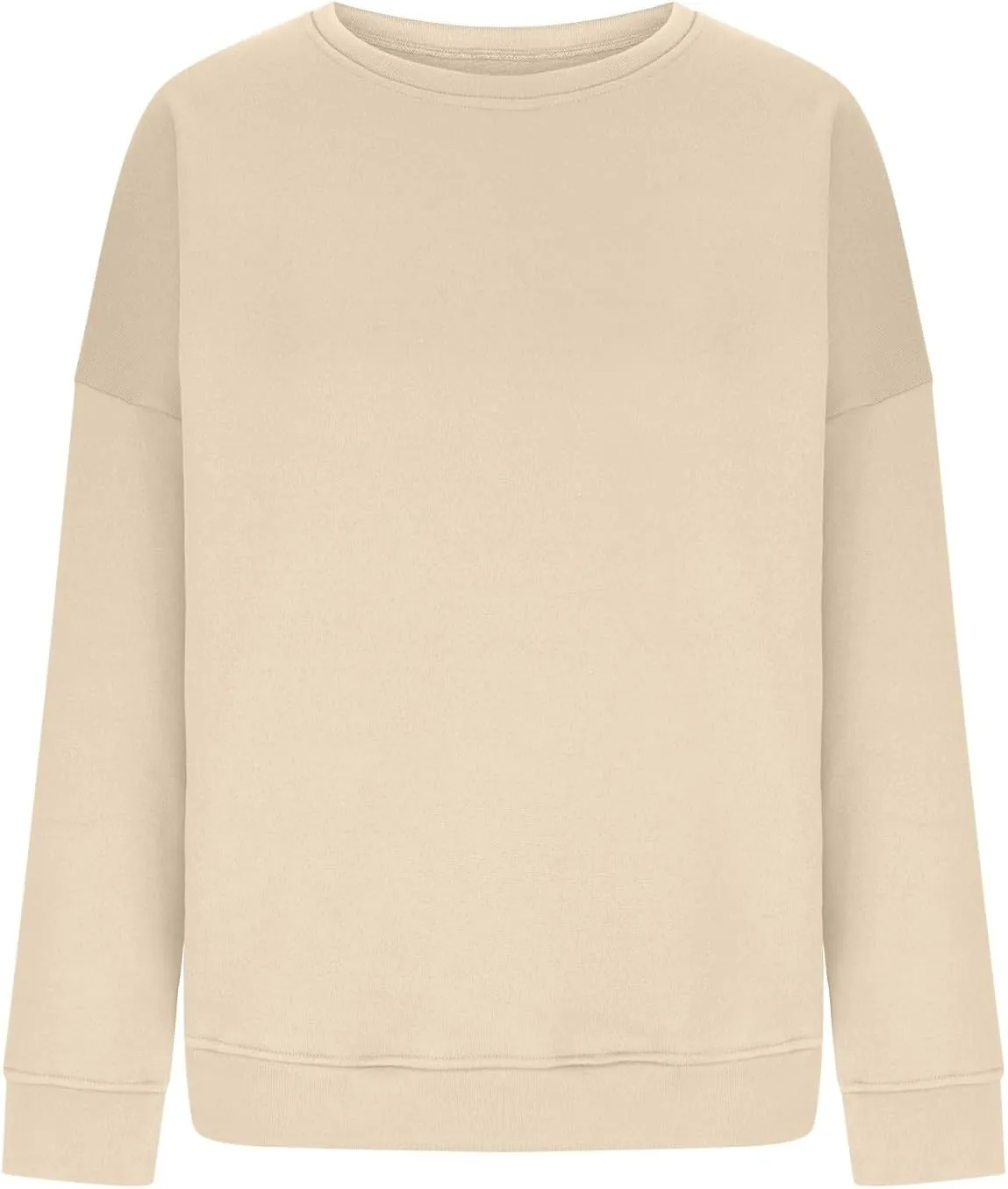Women Crew Neck Sweatshirts Drop Shoulder Fleece Oversized Sweatshirts Long Sleeve Casual Loose Pullover Cozy Sweater