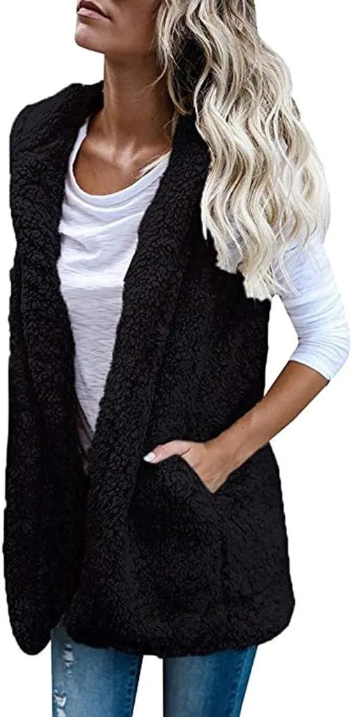 Women Fuzzy Fleece Hoodie Jackets Thick Shaggy Fuzzy Zip Up Warm Winter Fuzzy Faux Shearling Thermal Sweatshirt
