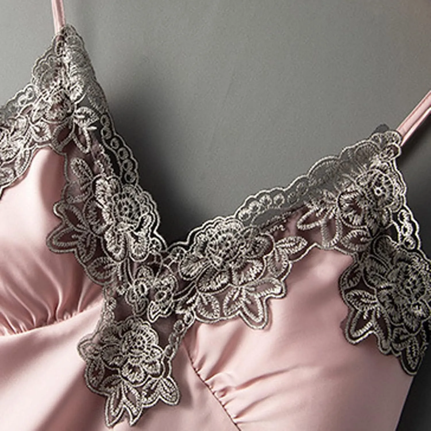 Women Lacy Trim Babydoll Lingerie Sexy Deep V Neck Chemise Nightgown Satin Pajamas Silk Slip Dress Negligee Nightie