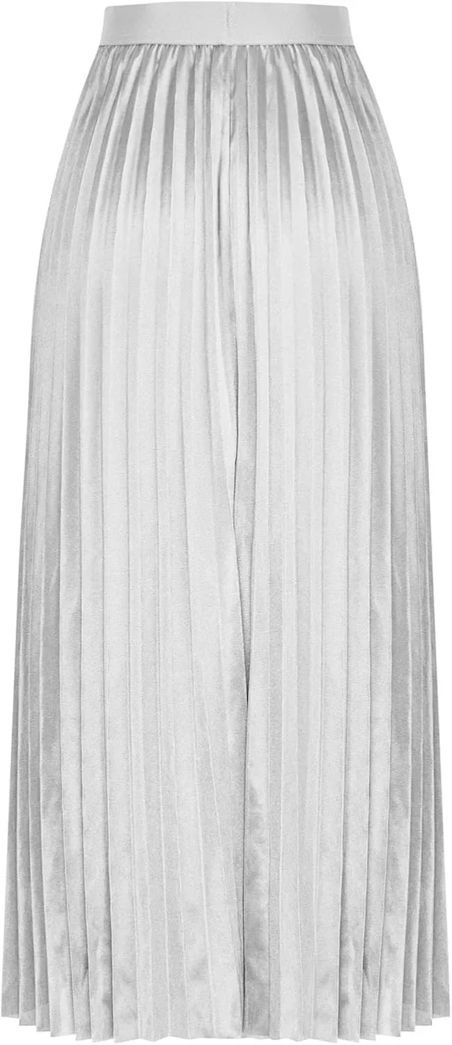 Women Long Pleated Skirt Plus Size Midi Skirts High Waisted Maxi Skirt Flowy Metallic Skirt A Line Cocktail Skirt