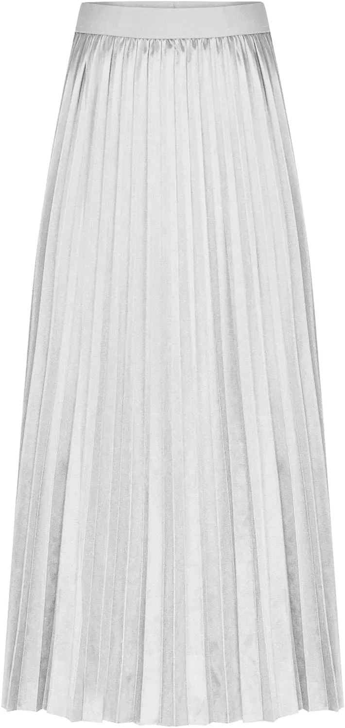 Women Long Pleated Skirt Plus Size Midi Skirts High Waisted Maxi Skirt Flowy Metallic Skirt A Line Cocktail Skirt