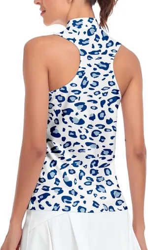 Women Racerback Sleeveless Golf Polo Shirts Collarless Tennis Tops Quick Dry Athletic Tank Tops