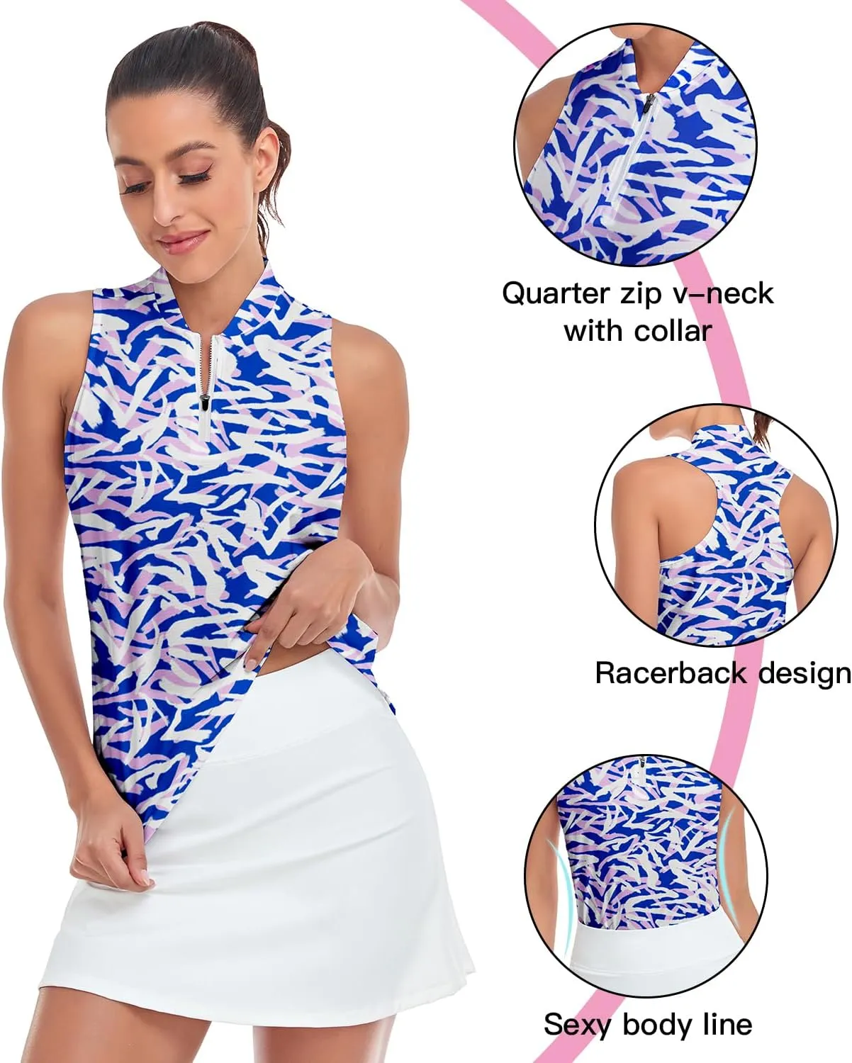 Women Racerback Sleeveless Golf Polo Shirts Collarless Tennis Tops Quick Dry Athletic Tank Tops