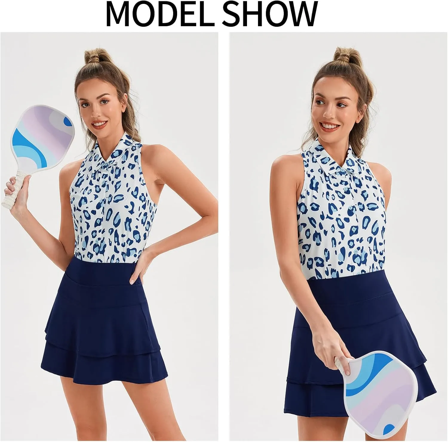 Women Racerback Sleeveless Golf Polo Shirts Collarless Tennis Tops Quick Dry Athletic Tank Tops
