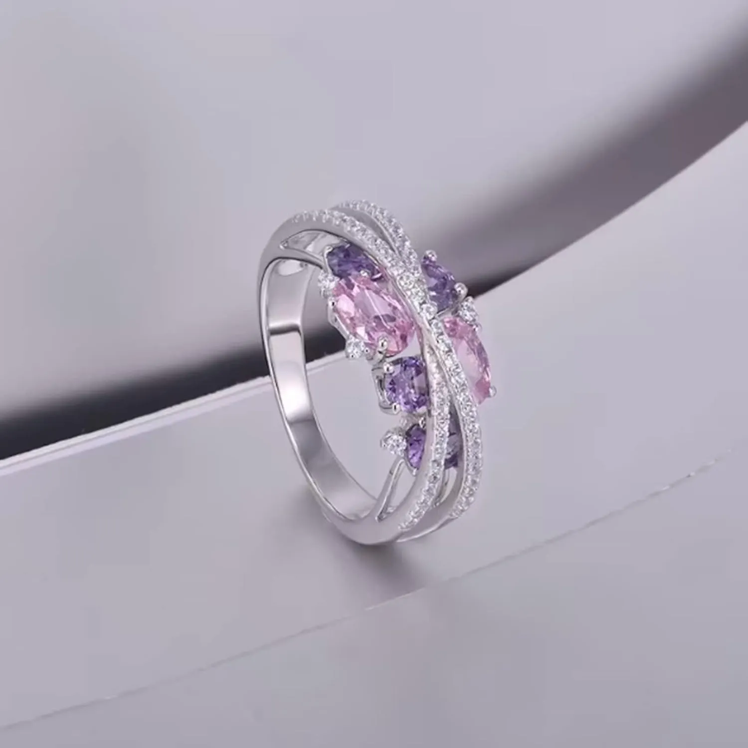 Women Ring X Shape Cubic Zirconia Jewelry Shiny Bright Gemstone Ring For Daily Wear Jewelry