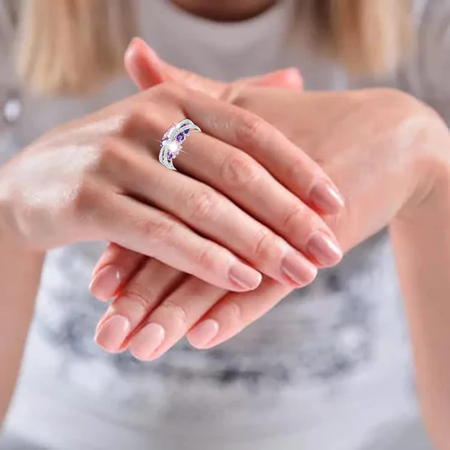 Women Ring X Shape Cubic Zirconia Jewelry Shiny Bright Gemstone Ring For Daily Wear Jewelry
