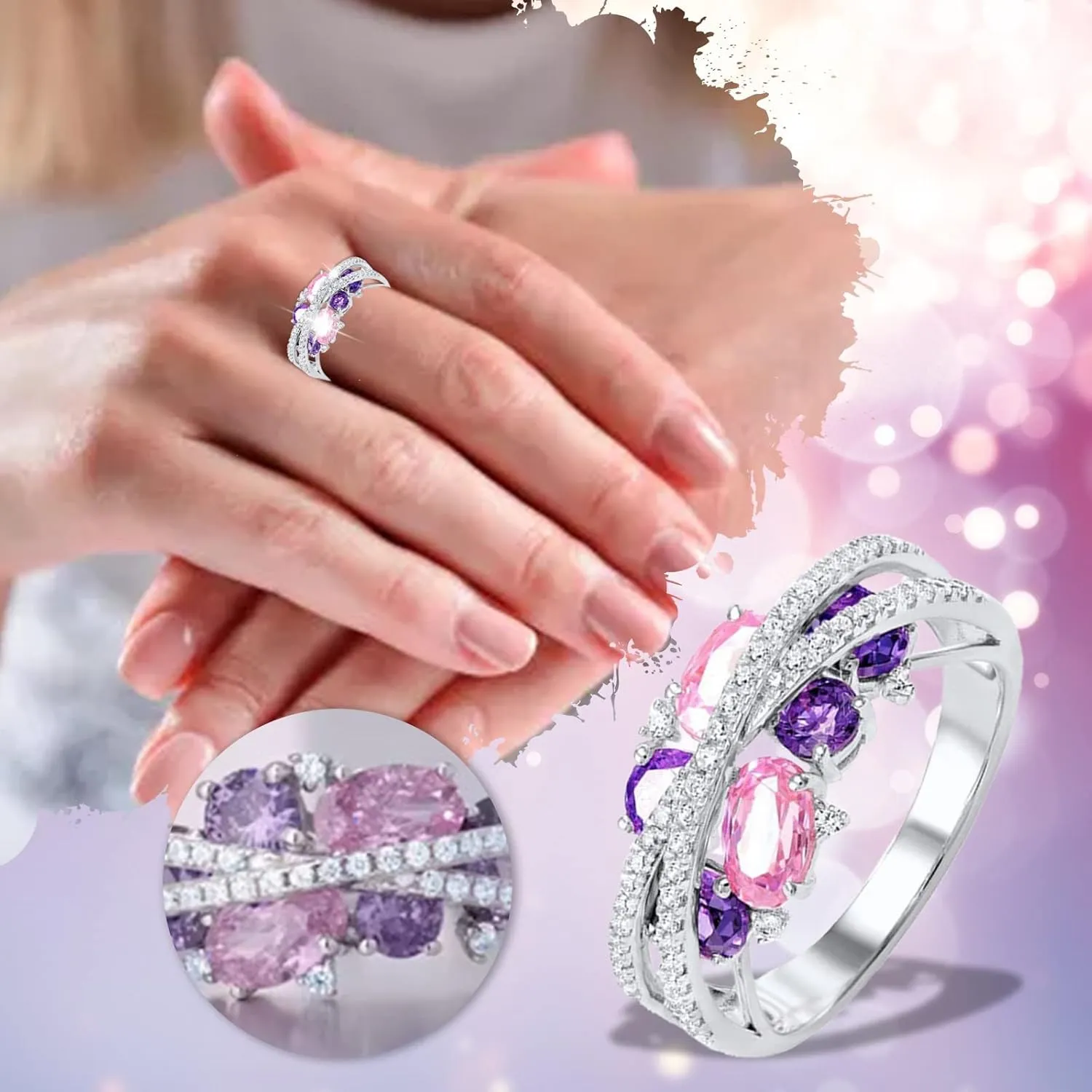 Women Ring X Shape Cubic Zirconia Jewelry Shiny Bright Gemstone Ring For Daily Wear Jewelry