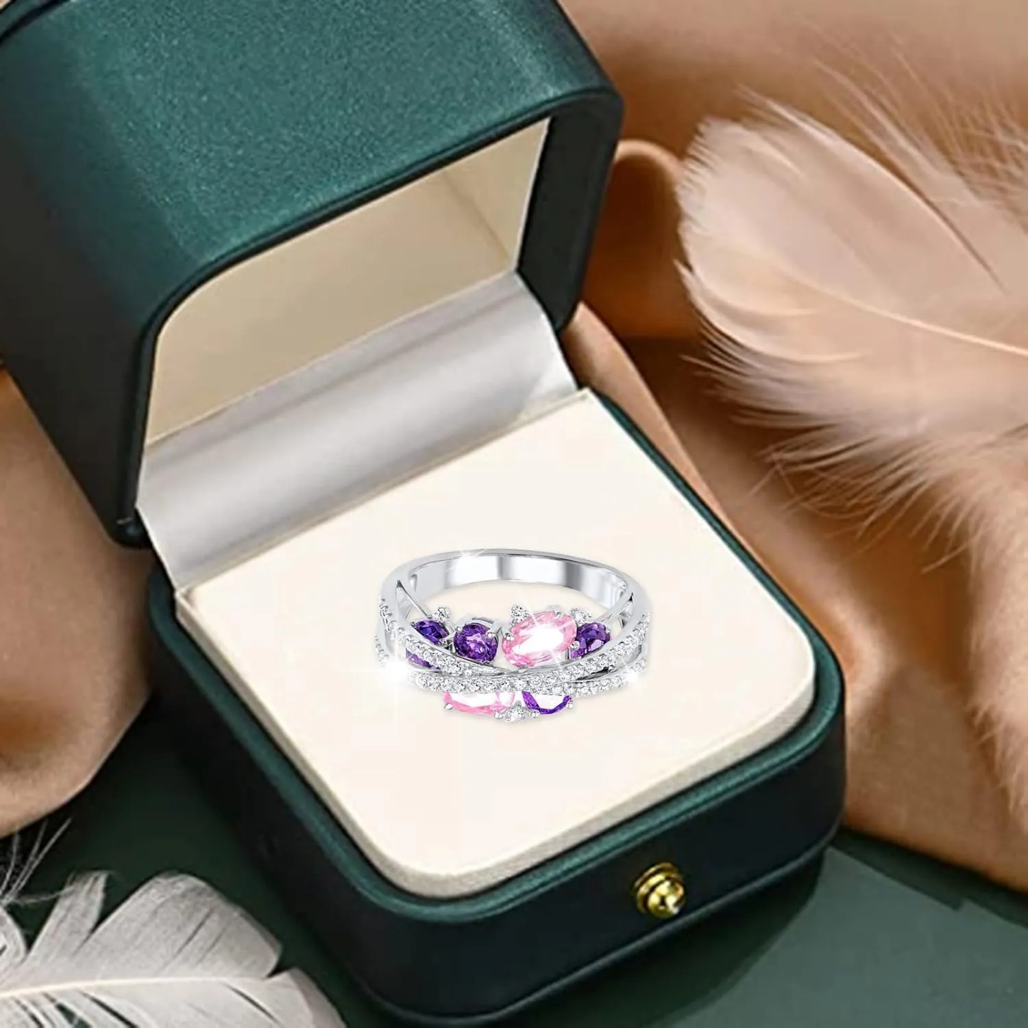 Women Ring X Shape Cubic Zirconia Jewelry Shiny Bright Gemstone Ring For Daily Wear Jewelry