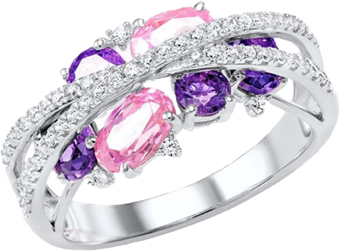 Women Ring X Shape Cubic Zirconia Jewelry Shiny Bright Gemstone Ring For Daily Wear Jewelry