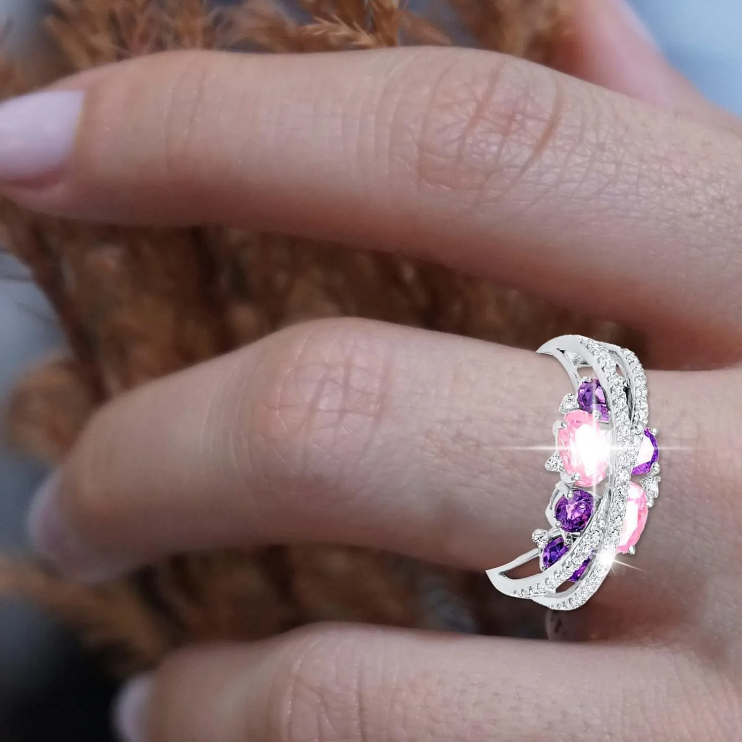 Women Ring X Shape Cubic Zirconia Jewelry Shiny Bright Gemstone Ring For Daily Wear Jewelry