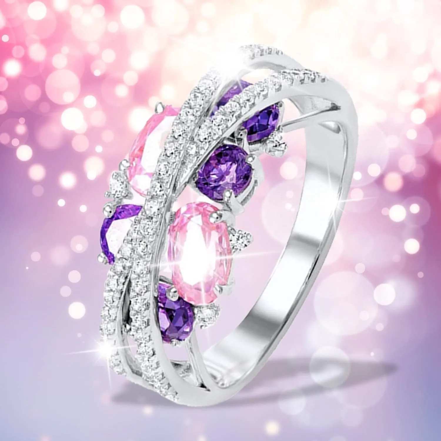 Women Ring X Shape Cubic Zirconia Jewelry Shiny Bright Gemstone Ring For Daily Wear Jewelry