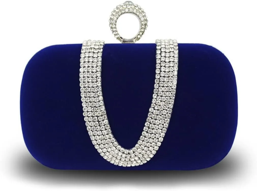 Women Velvet Evening Bag Sparkly Rhinestone Clutch Bag Bridal Wedding Purse Charming Glittering Handbag