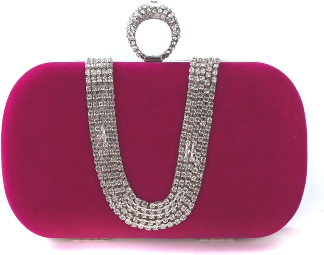 Women Velvet Evening Bag Sparkly Rhinestone Clutch Bag Bridal Wedding Purse Charming Glittering Handbag