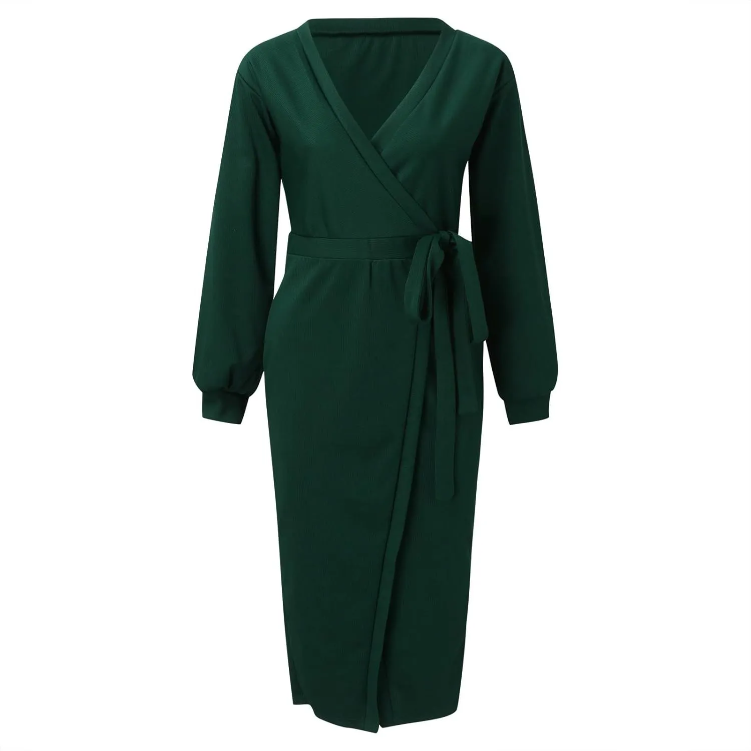 Women Wrap V Neck Long Sleeve Sweater Dress Tie Waist Bodycon Knit Midi Elegant Dress Sundress Women Plus Size
