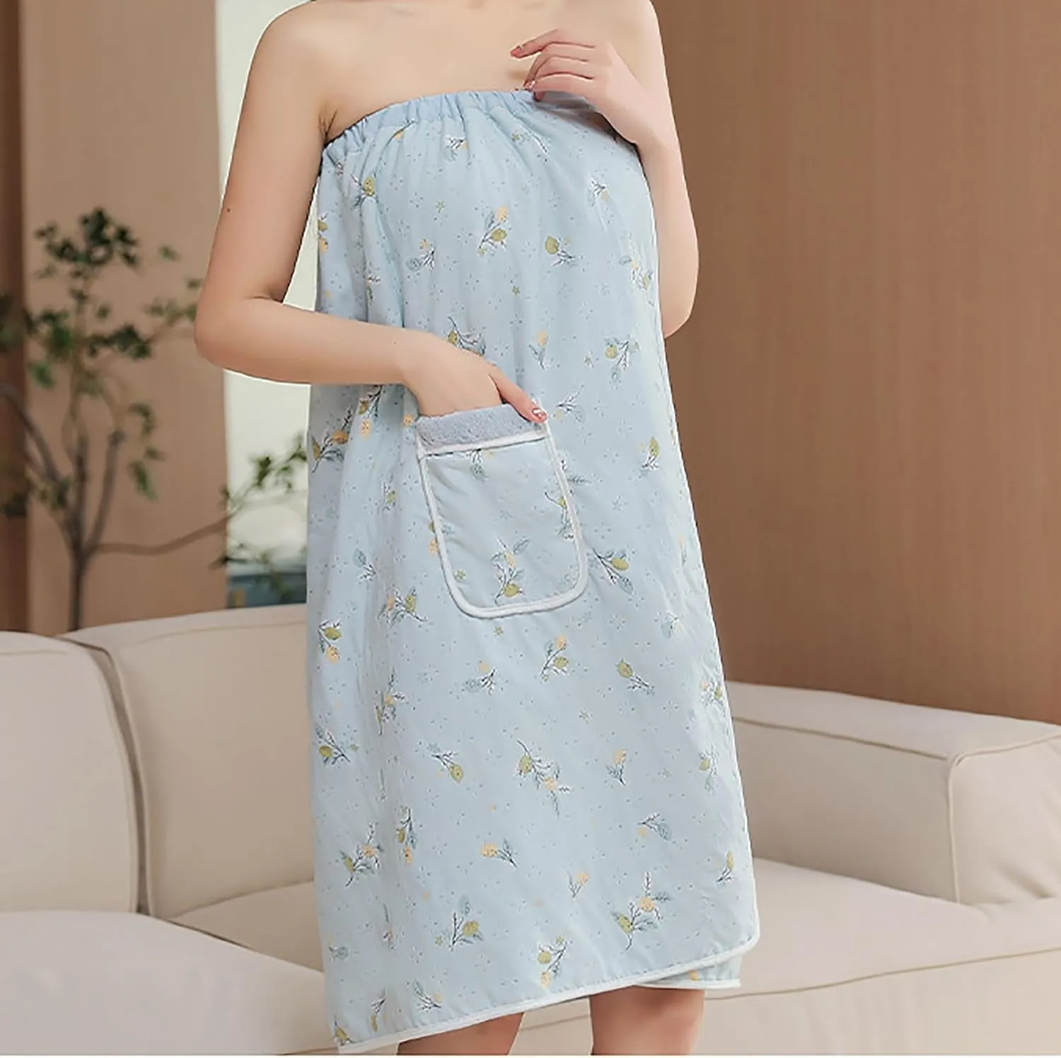 Womens Bath Towel Robe Spa Body Wrap Shower Bathrobe Adjustable Button Closure Super Absorbent Quick Drying Body