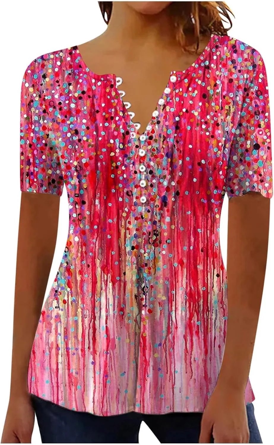 Womens Blouses Short Sleeve Tops Crew Neck Pleated Shirts Tunic Casual Flowy Trendy Pleated Tunic Tops Floral Blue XXL