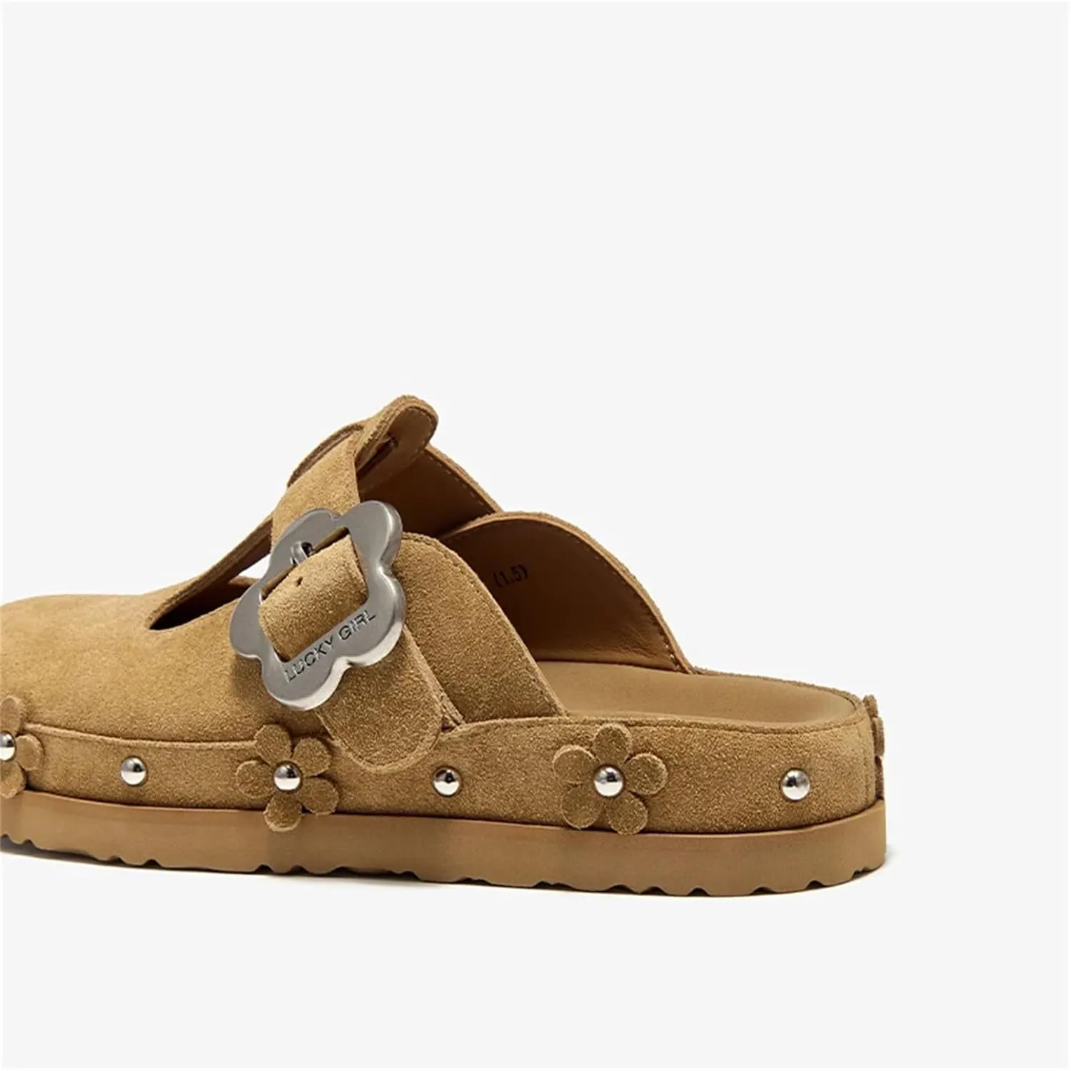 Women's Buckle Strap Silver Flower Decoration Platform Mules - Casual Summer Slippers