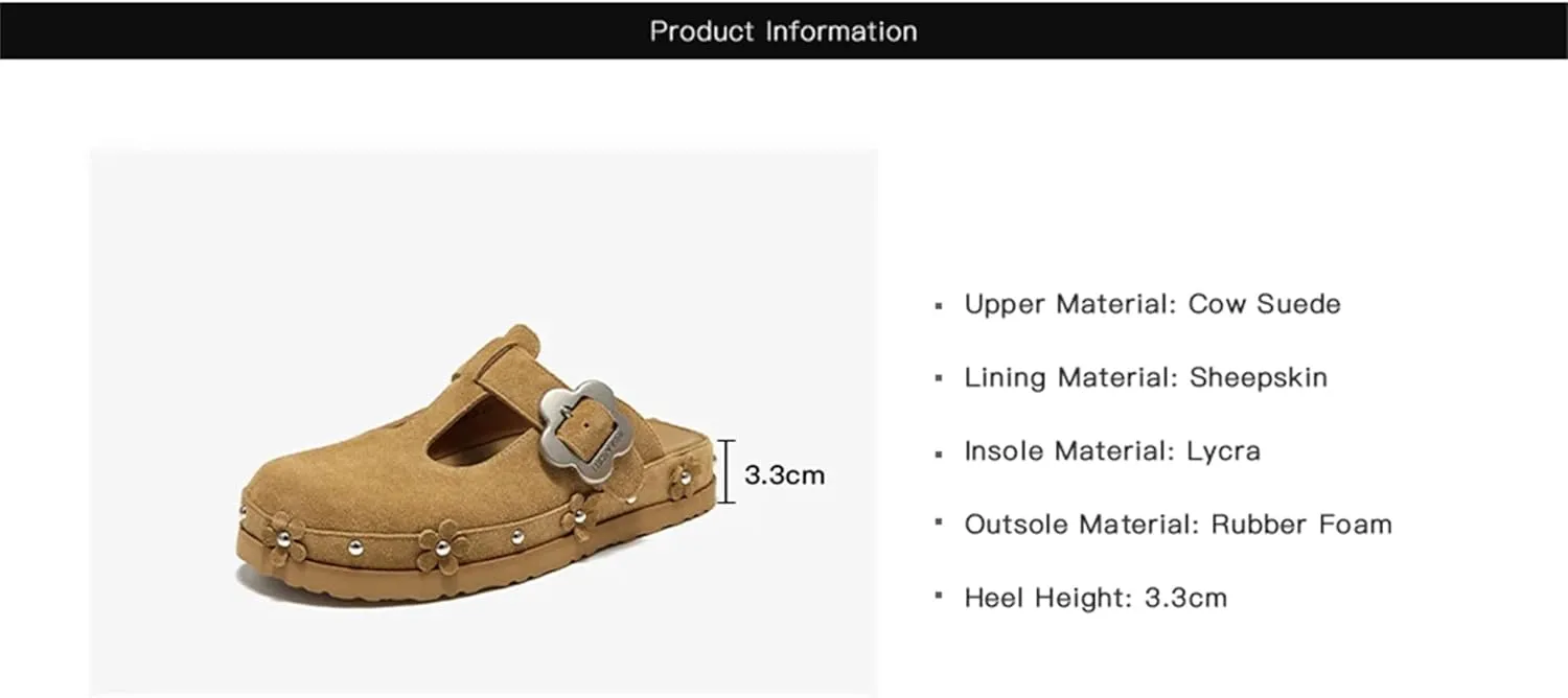 Women's Buckle Strap Silver Flower Decoration Platform Mules - Casual Summer Slippers