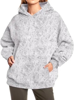 Women's Camo Hoodie Maple Leaf Printed Sweatshirt Cute Oversized Hoodie Fleece Casual Long Sleeve Pullover Sweatshirts