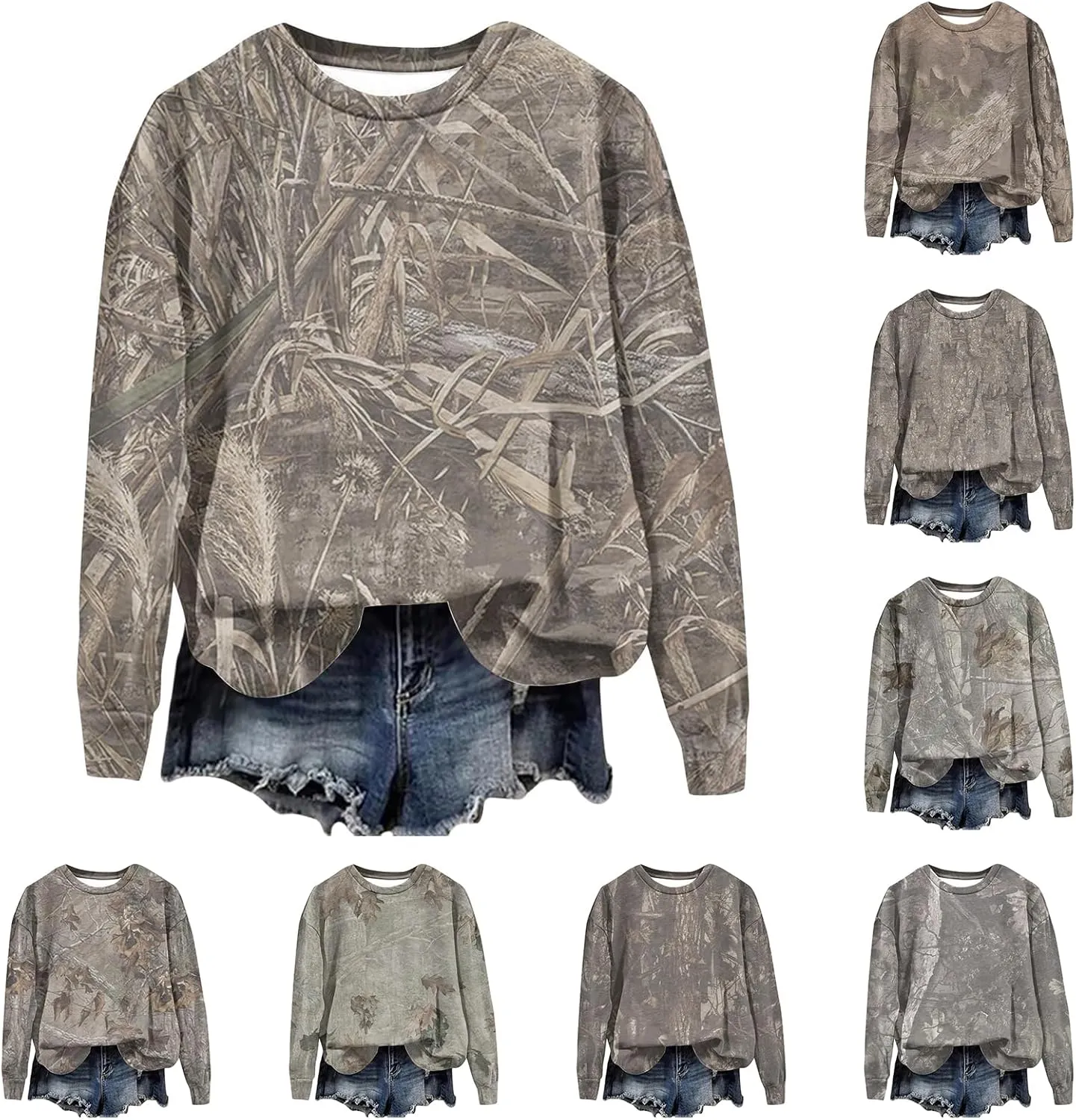 Womens Camo Oversized Sweatshirts Y2k Graphic Sweater Crewneck Long Sleeve Pullover Shirts