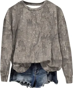 Womens Camo Oversized Sweatshirts Y2k Graphic Sweater Crewneck Long Sleeve Pullover Shirts