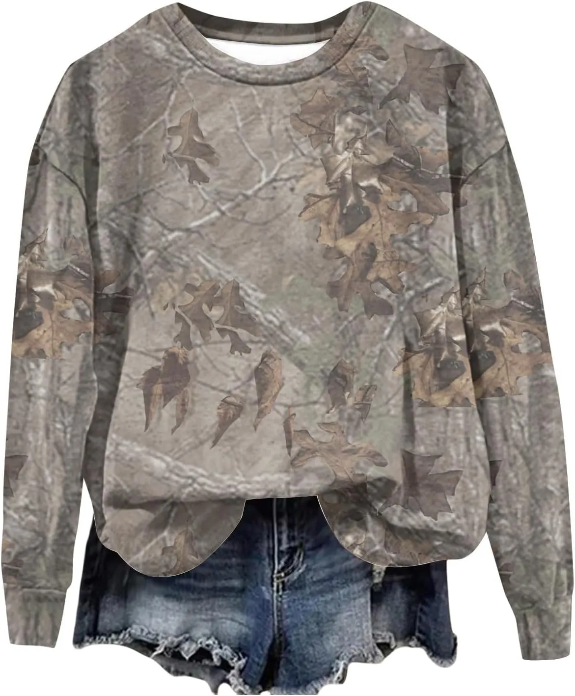 Womens Camo Oversized Sweatshirts Y2k Graphic Sweater Crewneck Long Sleeve Pullover Shirts