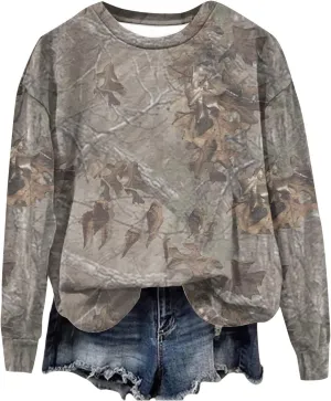 Womens Camo Oversized Sweatshirts Y2k Graphic Sweater Crewneck Long Sleeve Pullover Shirts