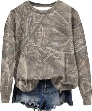Womens Camo Oversized Sweatshirts Y2k Graphic Sweater Crewneck Long Sleeve Pullover Shirts