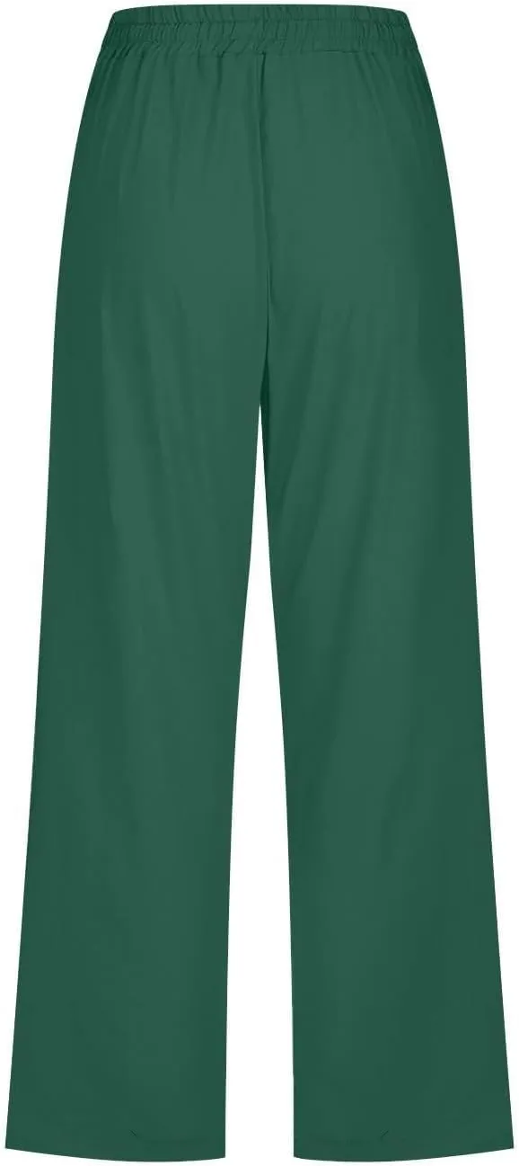 Womens Capris Linen Pants High Waist Drawstring Comfy Casual Pants Lounge Lightweight Loose Trousers with Pockets