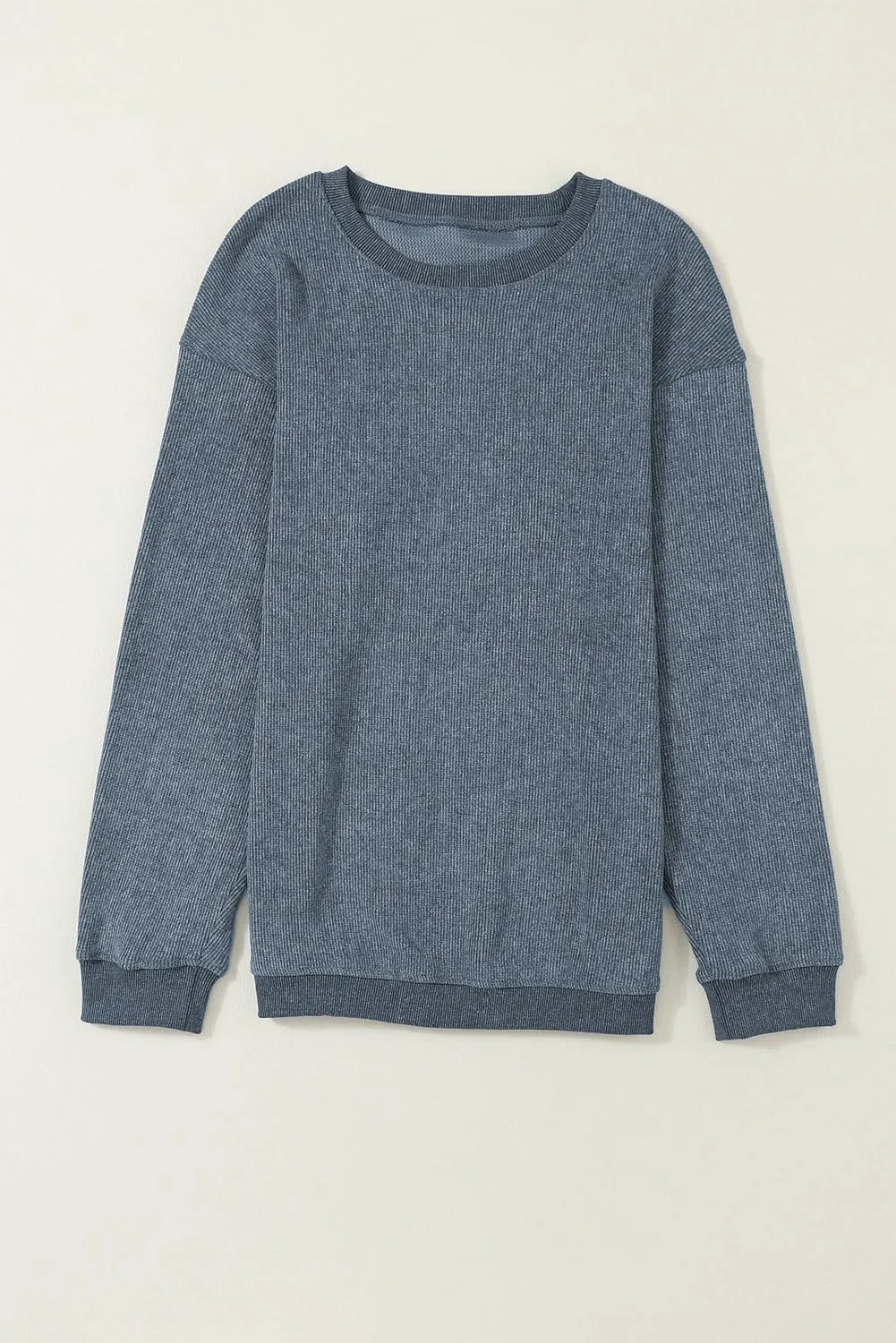 Womens Casual Corduroy Corded Crewneck Oversized Sweatshirts Pullover Loose Long Sleeve Solid Fall Tops Tunics Shirts