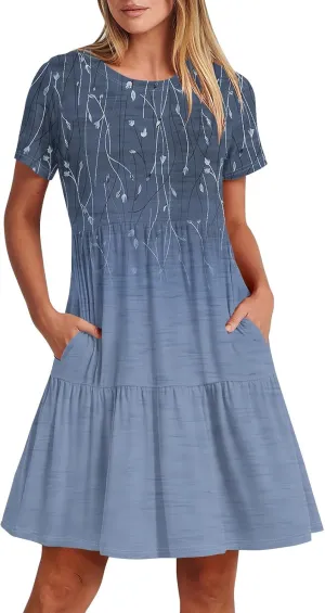 Women's Casual Dresses Short Sleeve Summer Dresses Plus Size Beach Boho Dresses Trendy Floral Swing Midi Dresses