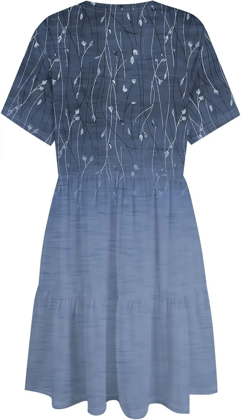 Women's Casual Dresses Short Sleeve Summer Dresses Plus Size Beach Boho Dresses Trendy Floral Swing Midi Dresses