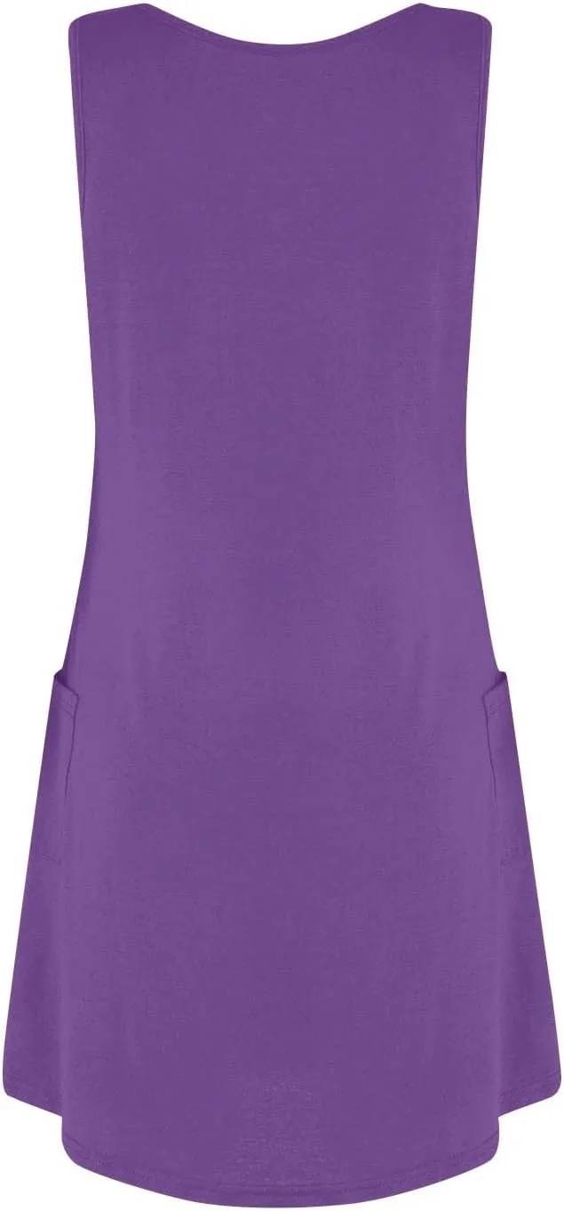 Women's Casual Print Summer Bohemian Beach Dress with Pockets V Neck Tank Dress
