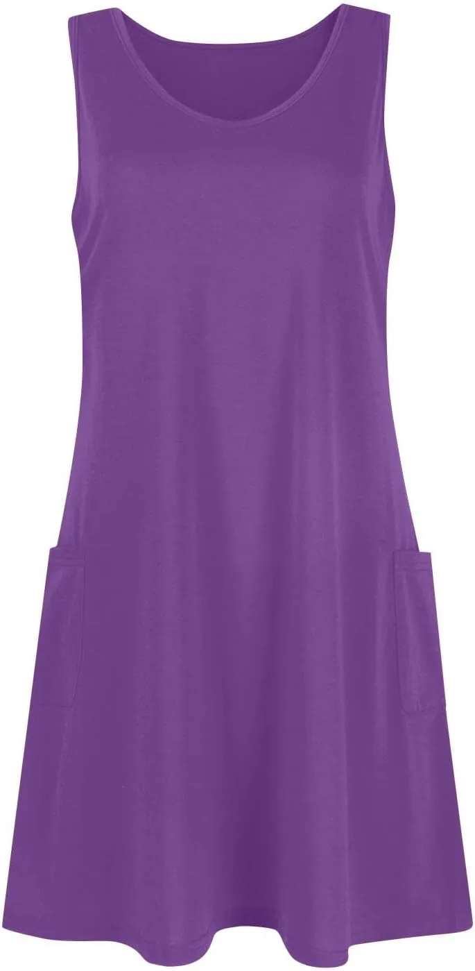 Women's Casual Print Summer Bohemian Beach Dress with Pockets V Neck Tank Dress