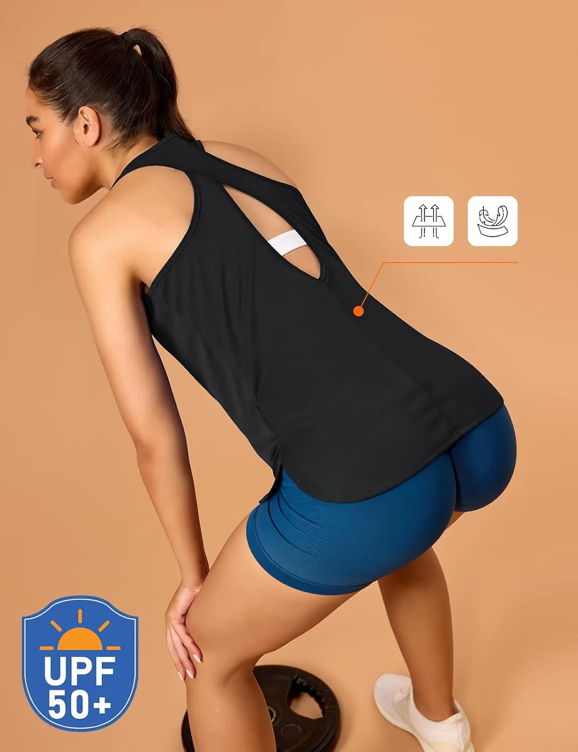 Women's Cross Backless Long Workout Tank Tops High Neck Sleeveless Racerback Shirts Open Back Athletic Clothes